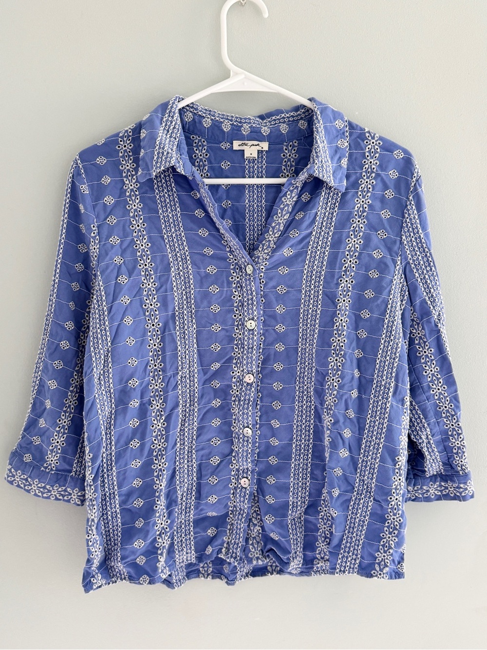 Ultra Pink Blue Embroidered Button-Down Shirt
